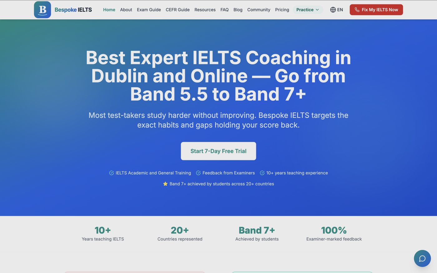 The Bespoke IELTS homepage