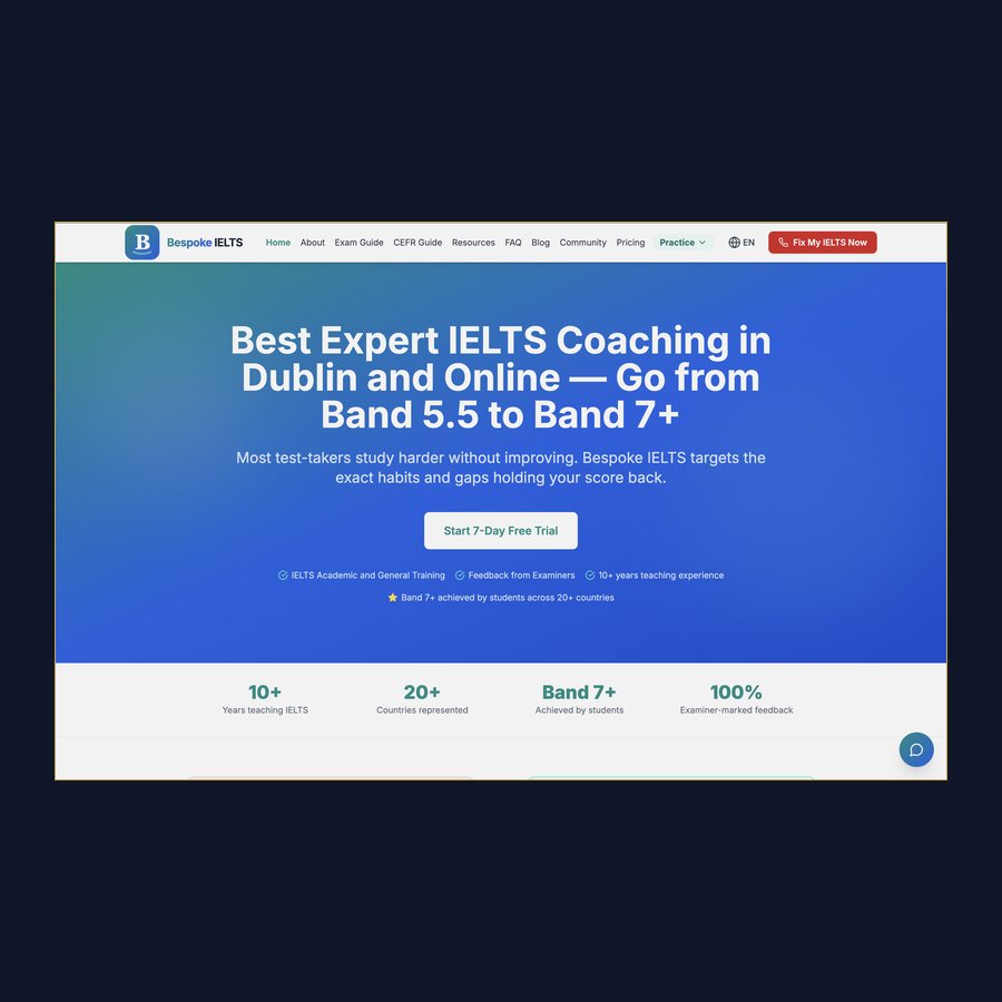 The Bespoke IELTS homepage
